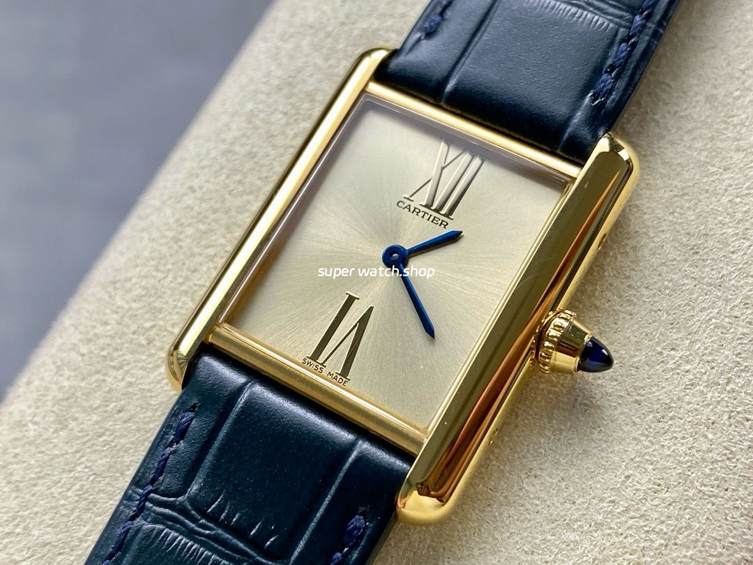 F1 Factory Cartier Tank Louis Cartier WGTA0213 25.5mm Yellow Gold Leather Strap Roman Numerals Champagne Dial - Image 3
