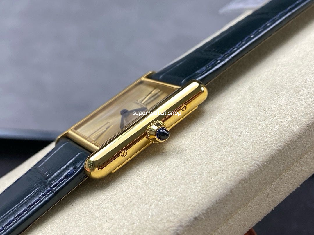F1 Factory Cartier Tank Louis Cartier WGTA0213 25.5mm Yellow Gold Leather Strap Roman Numerals Champagne Dial - Image 6