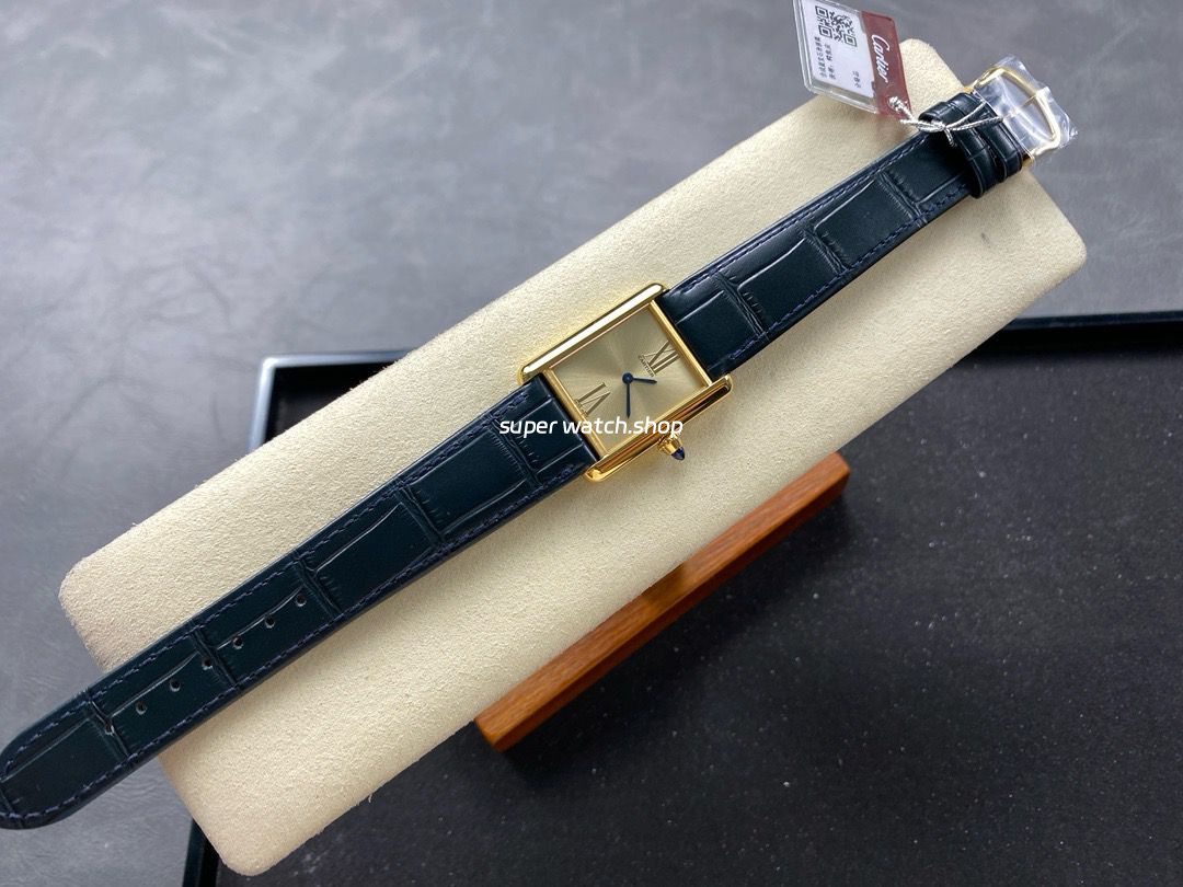 F1 Factory Cartier Tank Louis Cartier WGTA0213 25.5mm Yellow Gold Leather Strap Roman Numerals Champagne Dial - Image 4