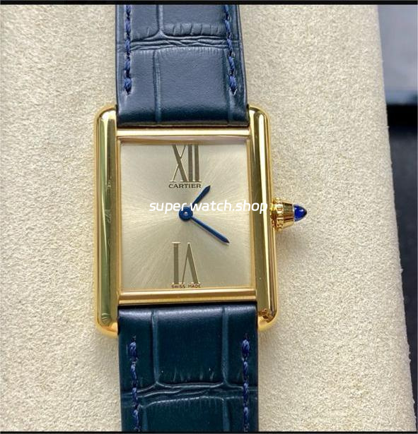F1 Factory Cartier Tank Louis Cartier WGTA0213 25.5mm Yellow Gold Leather Strap Roman Numerals Champagne Dial