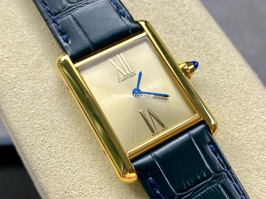 F1 Factory Cartier Tank Louis Cartier WGTA0213 25.5mm Yellow Gold Leather Strap Roman Numerals Champagne Dial - Image 2