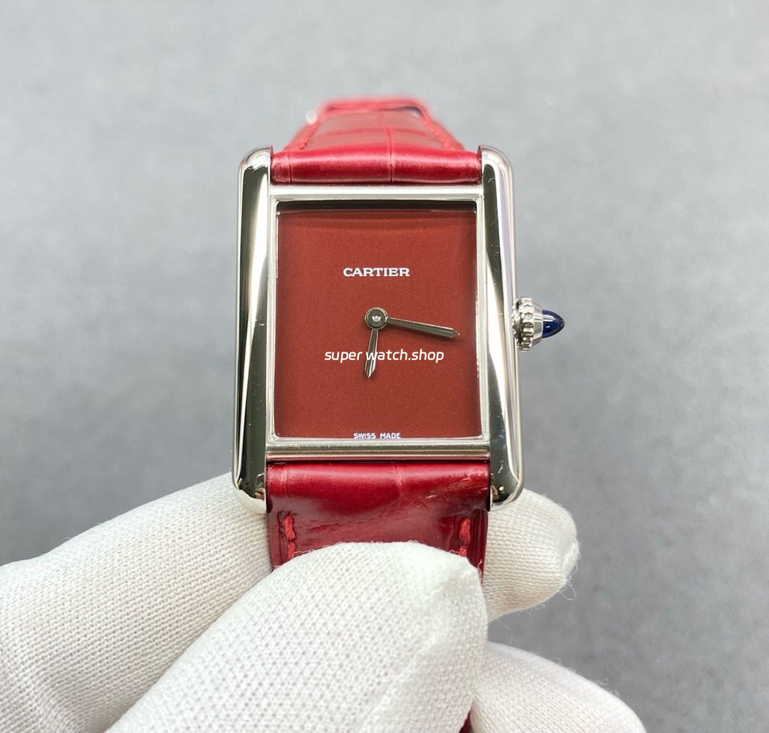 F1 Factory Cartier Tank Louis Cartier WSTA0054 25.5mm Steel Leather Strap Red Dial