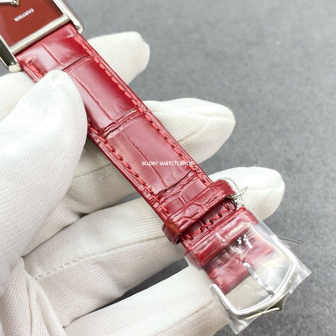 F1 Factory Cartier Tank Louis Cartier WSTA0054 25.5mm Steel Leather Strap Red Dial - Image 8