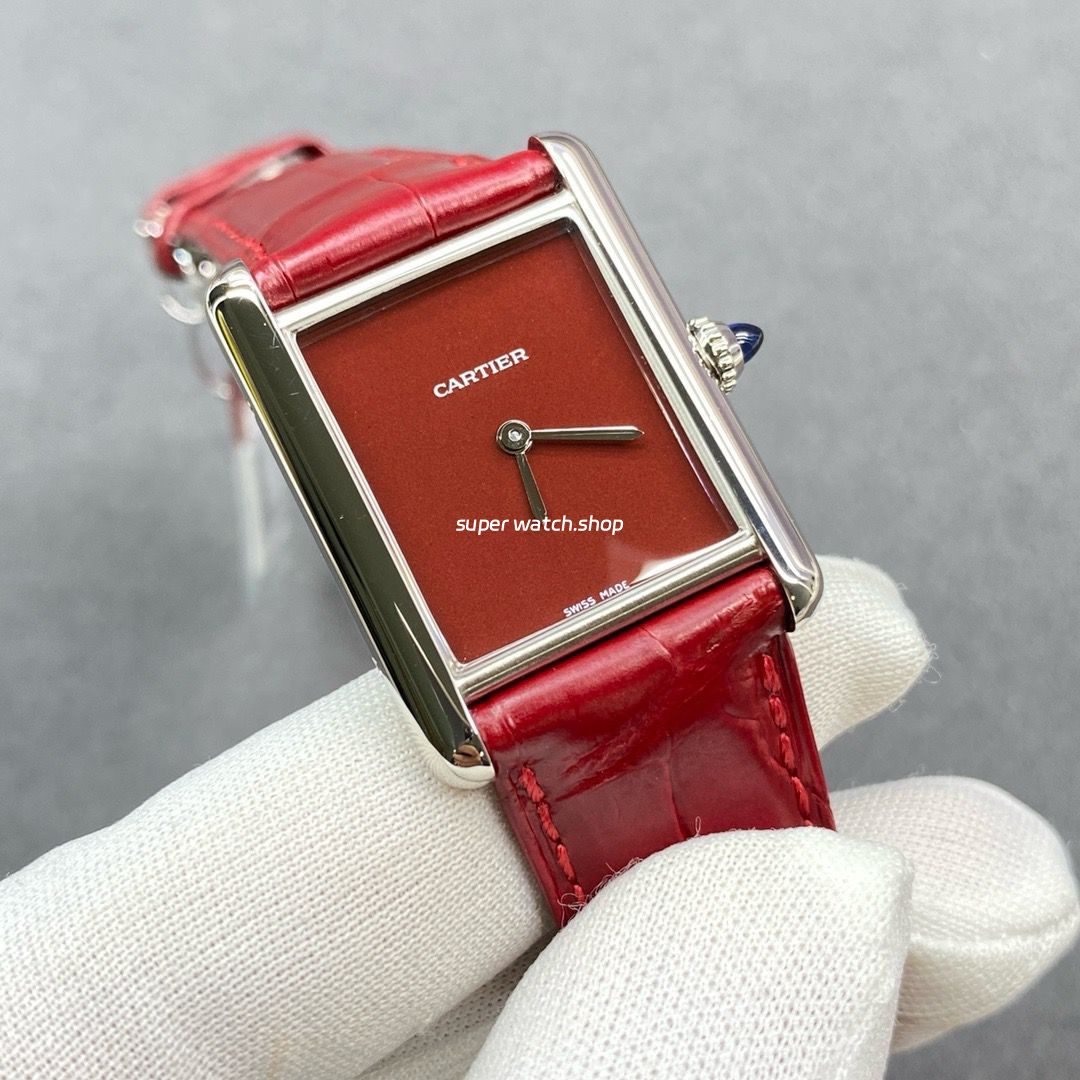 F1 Factory Cartier Tank Louis Cartier WSTA0054 25.5mm Steel Leather Strap Red Dial - Image 2