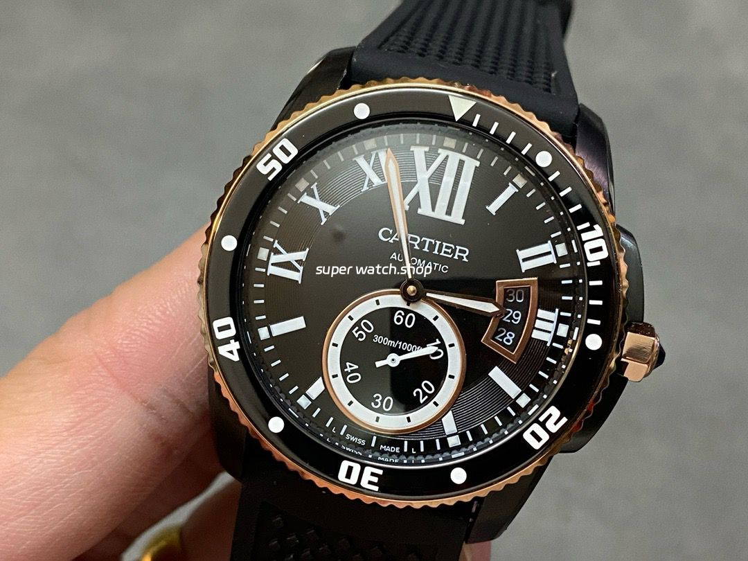 F5 Factory Cartier Calibre de Cartier Diver W2CA0004 42mm Steel Rubber Strap Roman Numerals Black Dial - Image 3