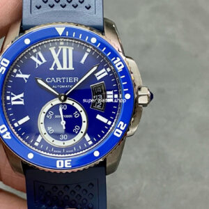 F5 Factory Cartier Calibre de Cartier Diver WSCA0010 42mm Steel Rubber Strap Roman Numerals Blue Dial