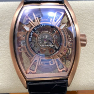FM Factory Franck Muller Tourbillon Cintree Curvex 44mm Rose Gold Rubber Leather Strap Tourbillon Skeleton Dial