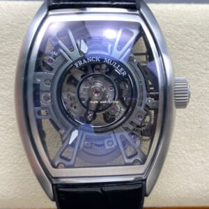FM Factory Franck Muller Tourbillon Cintree Curvex 44mm Steel Rubber Leather Strap Tourbillon Skeleton Dial