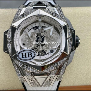 HB Factory Hublot Big Bang Sang Bleu 418.NX.2001.RX.1604.MXM20 45mm Titanium Diamond White Rubber Strap Skeletonized White Dial