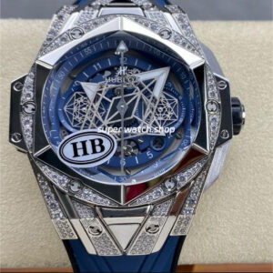 HB Factory Hublot Big Bang Sang Bleu 418.NX.5107.RX.1604.MXM20 45mm Titanium Diamond Blue Rubber Strap Skeletonized Blue Dial