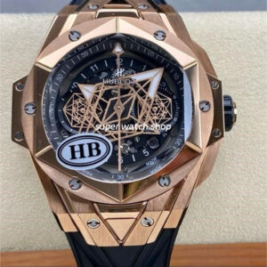 HB Factory Hublot Big Bang Sang Bleu 418.OX.1108.RX.MXM19 45mm Rose Gold Black Rubber Strap Skeletonized Black Dial