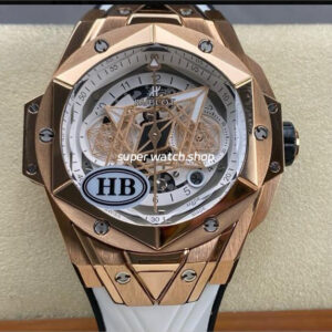 HB Factory Hublot Big Bang Sang Bleu 418.OX.2001.RX.MXM20 45mm Rose Gold White Rubber Strap Skeletonized White Dial