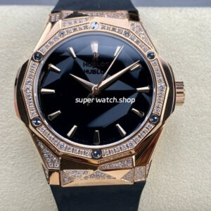 HB Factory Hublot Classic Fusion 550.OS.1800.RX.1804.ORL19 40mm Diamond Rose Gold Black Rubber Strap Black Dial