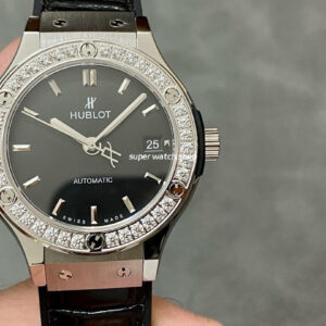 HB Factory Hublot Classic Fusion 565.NX.1470.RX.1204 38mm Diamond Bezel Steel Leather Strap Black Dial