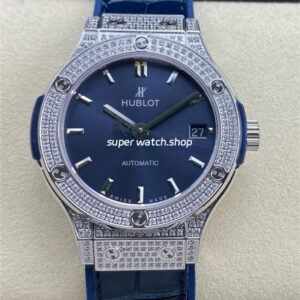 HB Factory Hublot Classic Fusion 565.NX.7170.LR 38mm Diamond Steel Leather Strap Blue Dial
