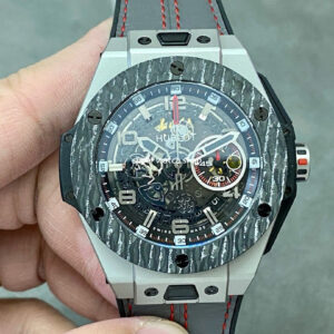 HUB Factory Hublot Big Bang Ferrari 401.NJ.0123.VR 45mm Carbon Leather Strap Arabic Numerals Skeletonized Dial