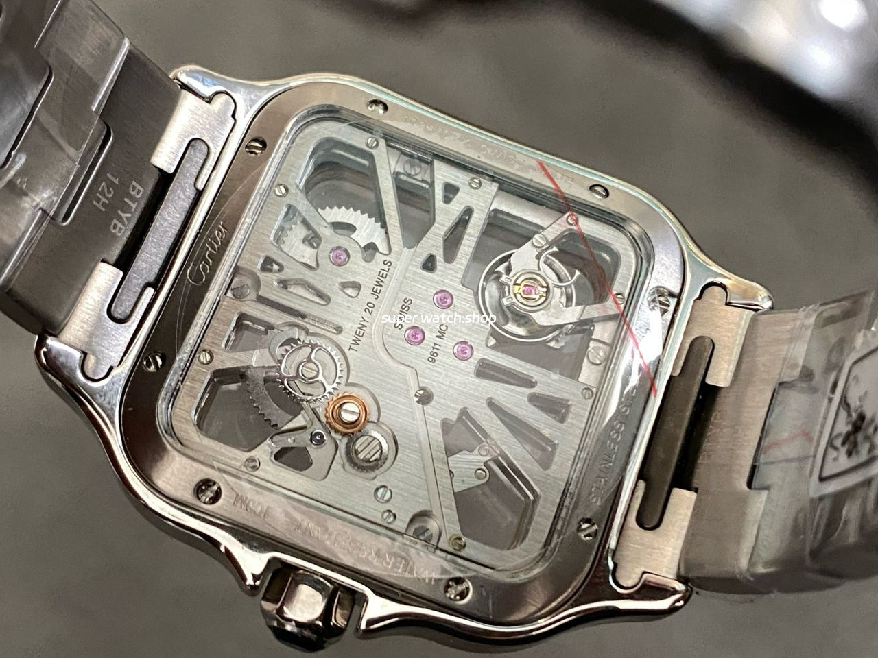 THB Factory Cartier Santos WHSA0012 39.8mm Full Steel Silver Roman Numerals Skeleton Dial - Image 7