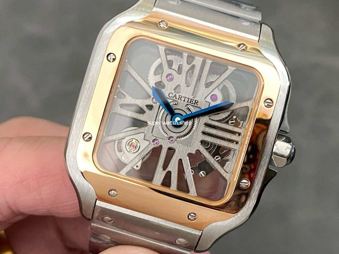 THB Factory Cartier Santos WHSA0012 39.8mm Full Steel Silver Roman Numerals Skeleton Dial - Image 3