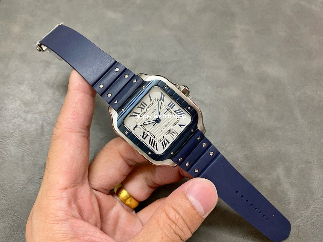 THB Factory Cartier Santos WSSA0047 39.8mm Steel Rubber Strap Roman Numerals Grey Dial - Image 4