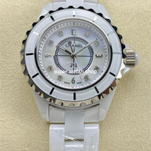 TW Factory Chanel Quartz J12 H2422 33mm Full White Ceramic Arabic Numerals Mother Of Pearl Diamond Dial