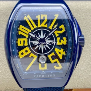 T+plus Factory Franck Muller V45 Yacht Limited Edition 45mm Blue Ceramic Rubber Strap Yellow Arabic Numerals Blue Dial