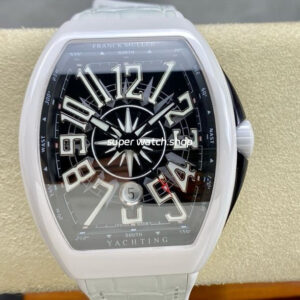 T+plus Factory Franck Muller V45 Yacht Limited Edition 45mm White Ceramic Rubber Strap White Arabic Numerals Black Dial