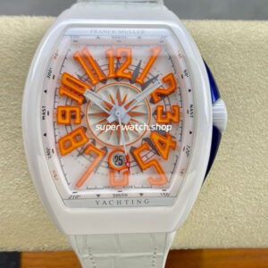 T+plus Factory Franck Muller V45 Yacht Limited Edition 45mm White Ceramic Rubber Strap Orange Arabic Numerals White Dial