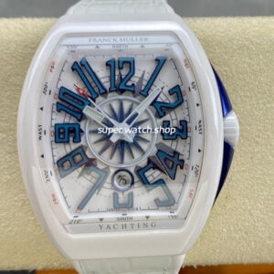 T+plus Factory Franck Muller V45 Yacht Limited Edition 45mm White Ceramic Rubber Strap Blue Arabic Numerals White Dial