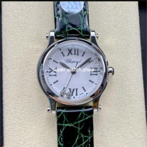 YF Factory Chopard Happy Sport 278590-3001 30mm Steel Green Leather Strap Roman Numerals White Dial