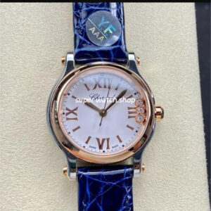 YF Factory Chopard Happy Sport 278590-6001 30mm Rose Gold Bezel Steel Blue Leather Strap Roman Numerals White Dial