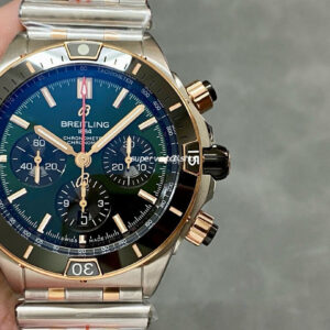 BLS Factory Breitling Chronomat B01 44mm Rose Gold Steel Ceramics Bezel Green Dial