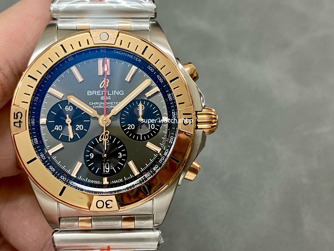BLS Factory Breitling Chronomat B01 44mm Rose Gold Steel Grey Dial