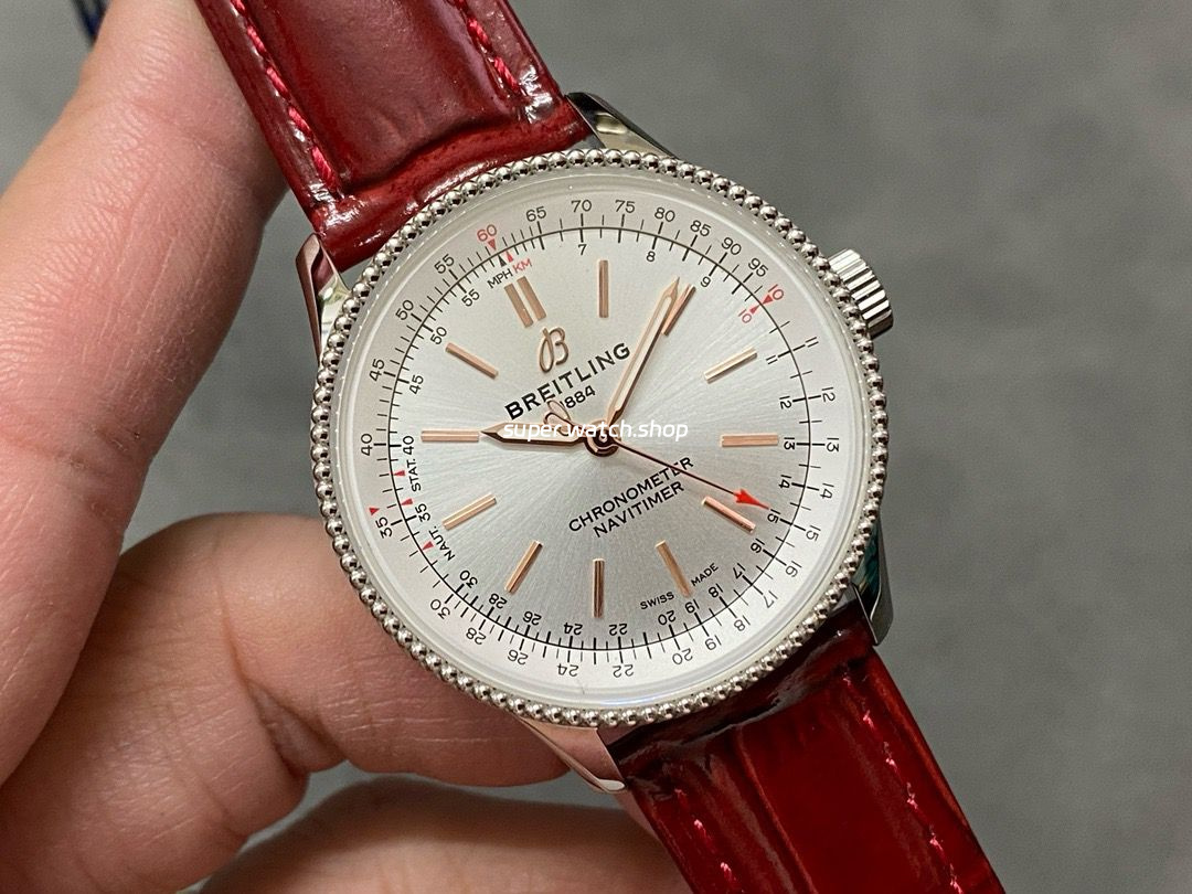 BLS Factory Breitling Navitimer A17327211G1P1 35mm Steel Leather Strap Silver Dial - Image 2