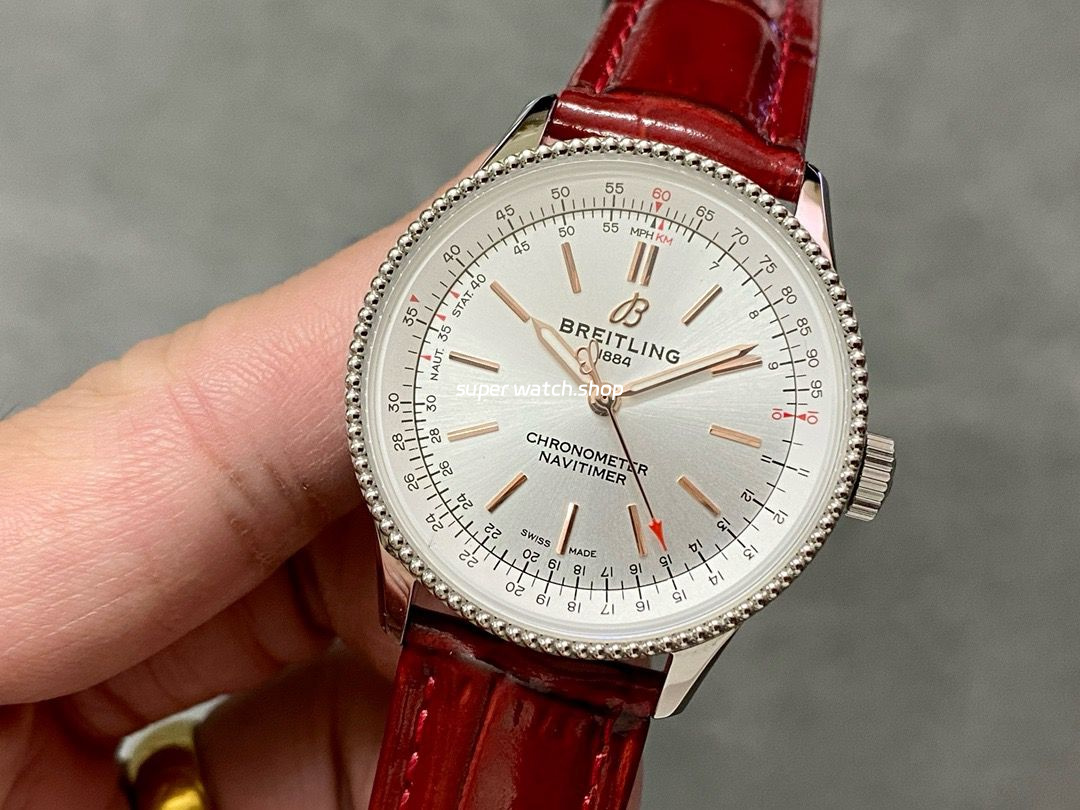 BLS Factory Breitling Navitimer A17327211G1P1 35mm Steel Leather Strap Silver Dial - Image 3