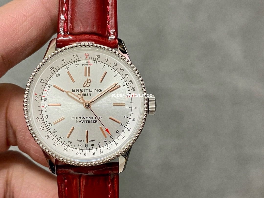 BLS Factory Breitling Navitimer A17327211G1P1 35mm Steel Leather Strap Silver Dial