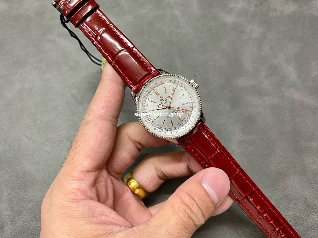 BLS Factory Breitling Navitimer A17327211G1P1 35mm Steel Leather Strap Silver Dial - Image 4