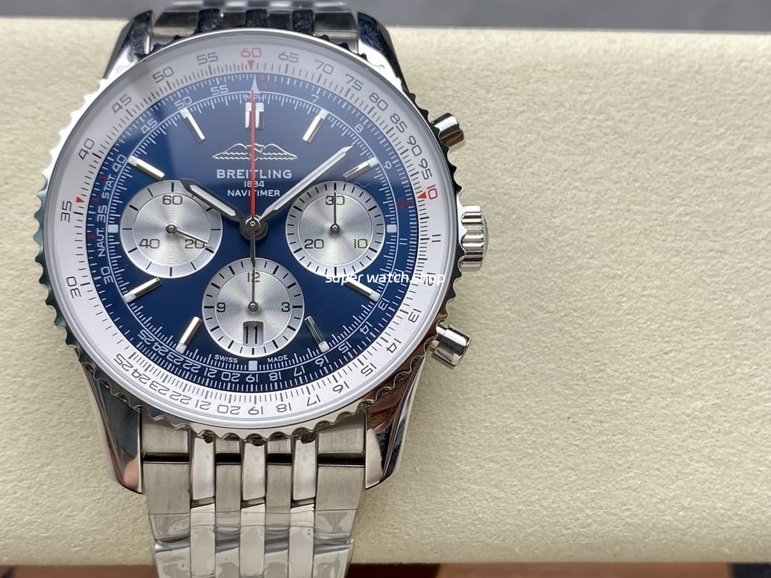 BLS Factory Breitling Navitimer B01 Chronograph 42mm Full Steel Sliver Eye Blue Dial