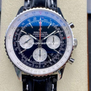 BLS Factory Breitling Navitimer Chronograph AB0121211B1A1 43mm Steel Leather Strap White Eye Black Dial
