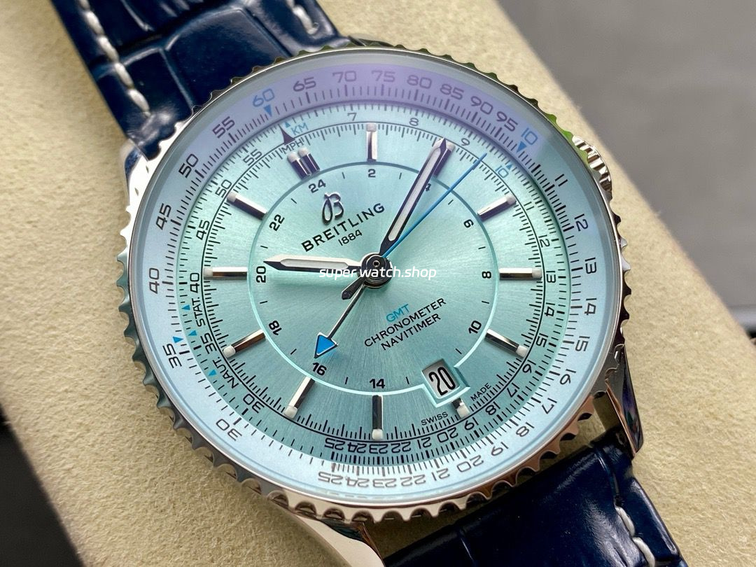 BLS Factory Breitling Navitimer GMT A32310171C1P1 41mm Steel Leather Strap Ice Blue Dial - Image 2