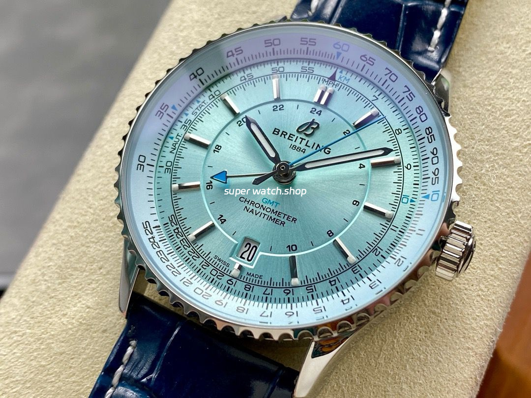 BLS Factory Breitling Navitimer GMT A32310171C1P1 41mm Steel Leather Strap Ice Blue Dial - Image 3