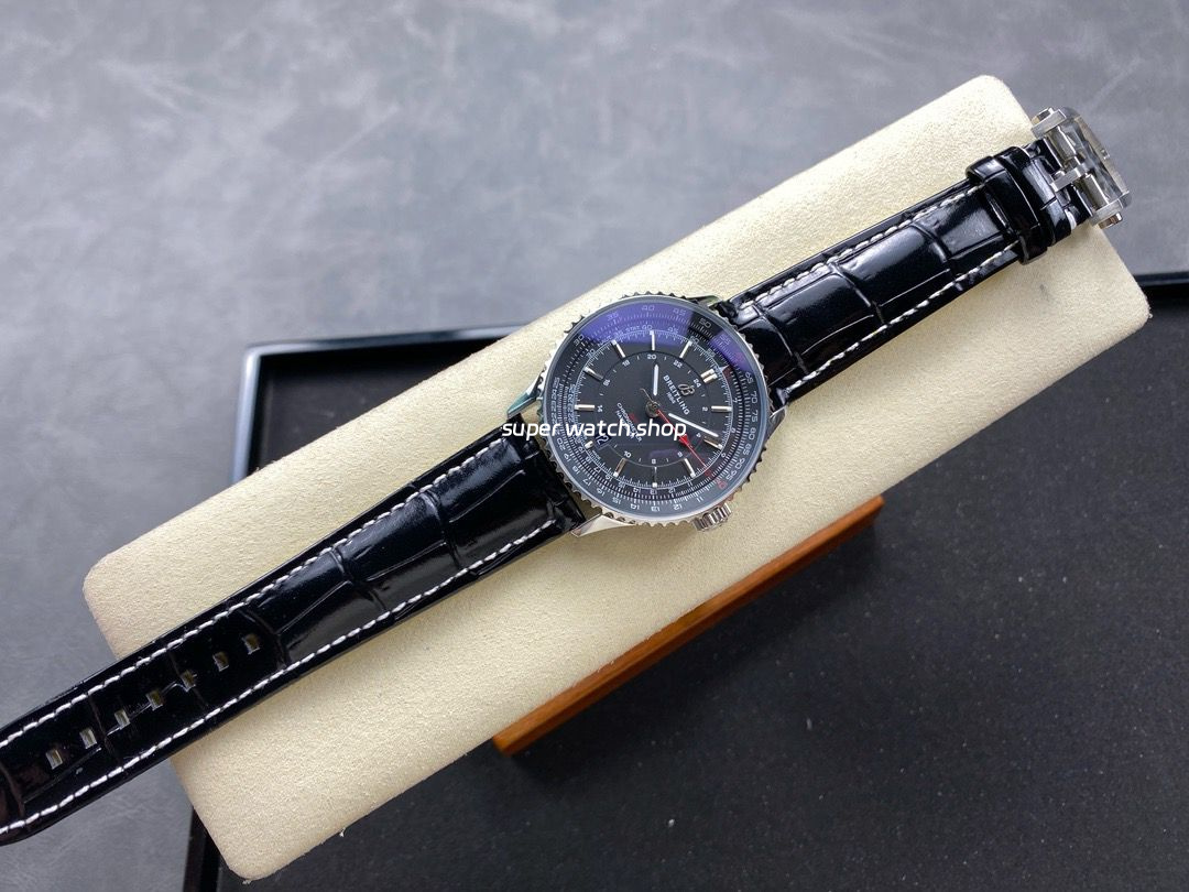 BLS Factory Breitling Navitimer GMT A32310251B1P1 41mm Steel Leather Strap Black Dial - Image 4