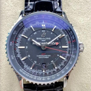 BLS Factory Breitling Navitimer GMT A32310251B1P1 41mm Steel Leather Strap Black Dial