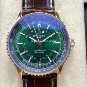 BLS Factory Breitling Navitimer GMT R32310251L1R1 41mm Rose Gold Leather Strap Green Dial