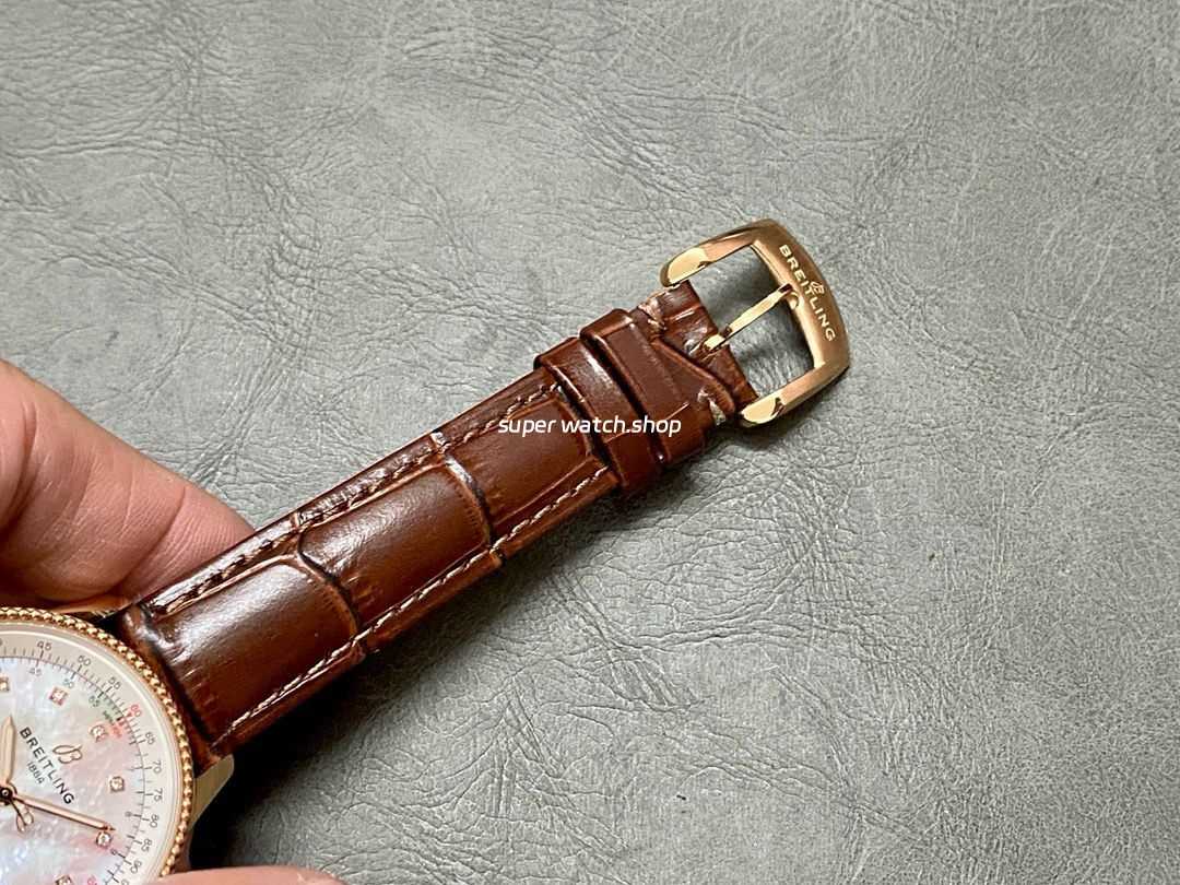 BLS Factory Breitling Navitimer R17395211A1P1 35mm Rose Gold Leather Strap Mother of pearl Dial - Image 8