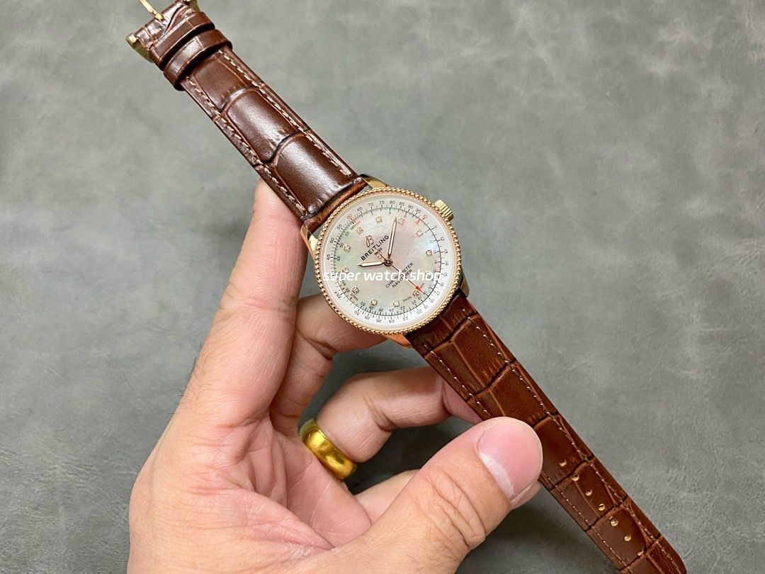 BLS Factory Breitling Navitimer R17395211A1P1 35mm Rose Gold Leather Strap Mother of pearl Dial - Image 4