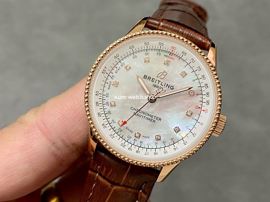 BLS Factory Breitling Navitimer R17395211A1P1 35mm Rose Gold Leather Strap Mother of pearl Dial - Image 3