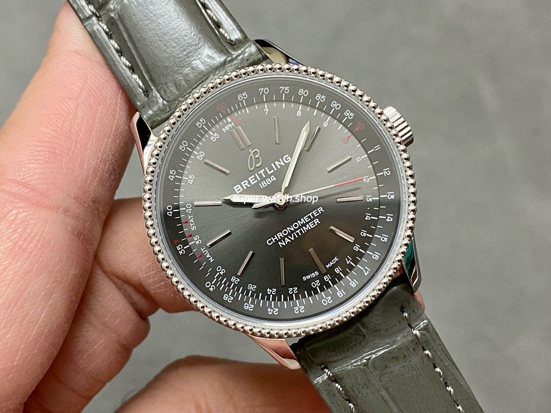 BLS Factory Breitling Navitimer R17395211A1P1 35mm Steel Leather Strap Grey Dial - Image 2