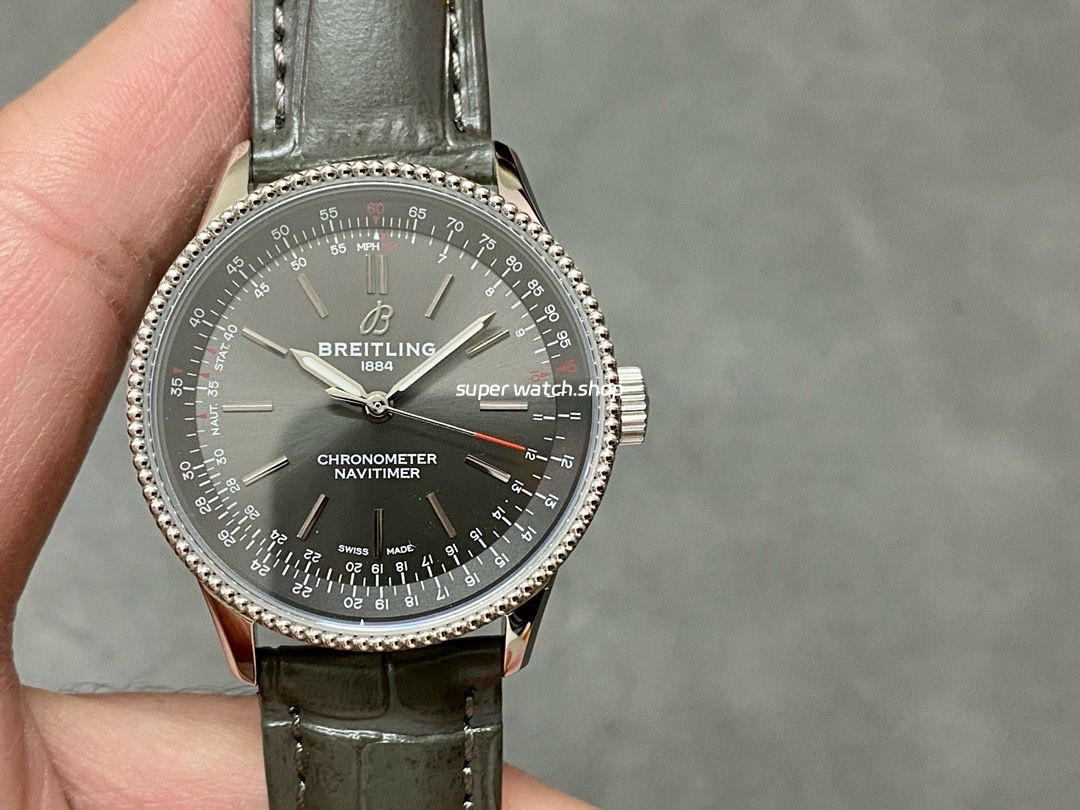 BLS Factory Breitling Navitimer R17395211A1P1 35mm Steel Leather Strap Grey Dial