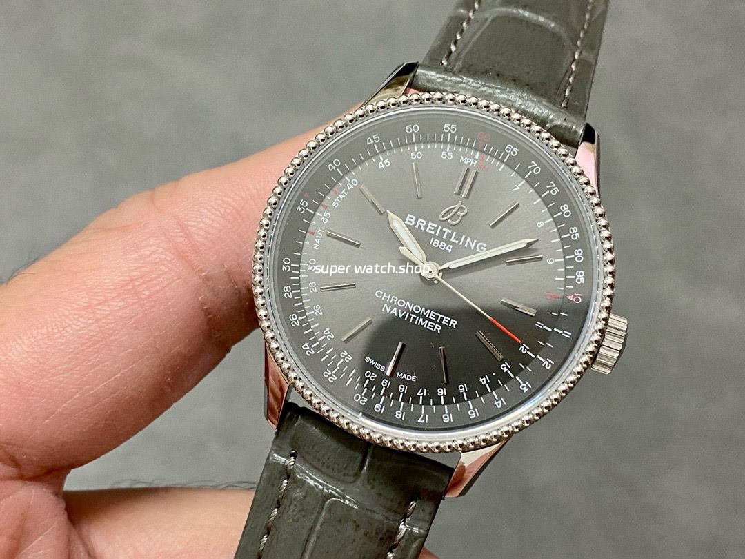 BLS Factory Breitling Navitimer R17395211A1P1 35mm Steel Leather Strap Grey Dial - Image 3