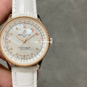 BLS Factory Breitling Navitimer U17395211A1P4 35mm Rose Gold Steel Leather Strap Mother of pearl Dial